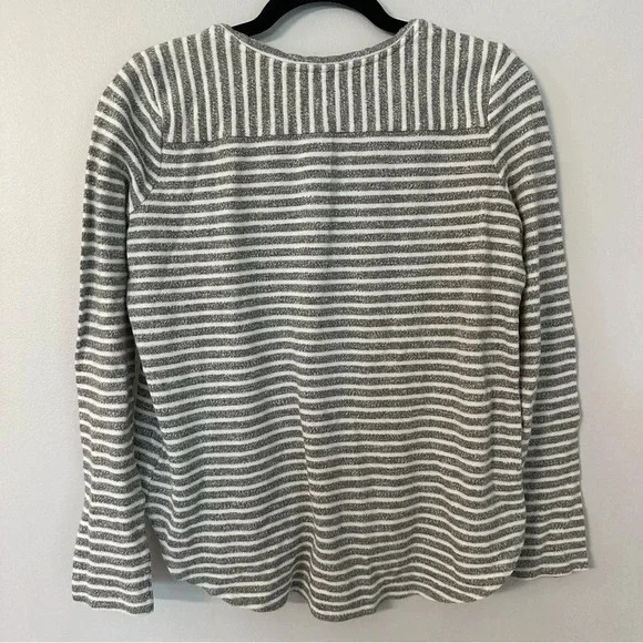 Theory Long Sleeve Gray & White Stripe Crew Neck Hi/Lo Cotton Sweater Size S GUC - Picture 8 of 8
